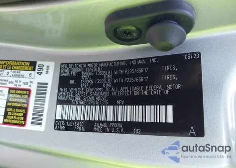 2023 Toyota Sienna Xle z USA, uszkodzony, nr VIN 5TDYRKEC7PS161315